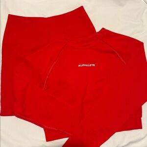 Alphalete Red Seamless Workout Set – Top & Biker Shorts